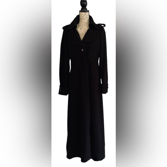 LONG FULL LENGTH TRENCH COAT XXL BLACK WITH GOLD NAUTICAL BUTTONS - Picture 1 of 7